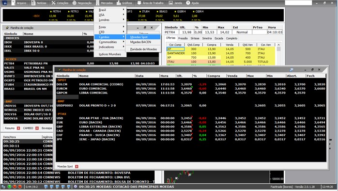 Tela de cotações do aplicativo fast trade